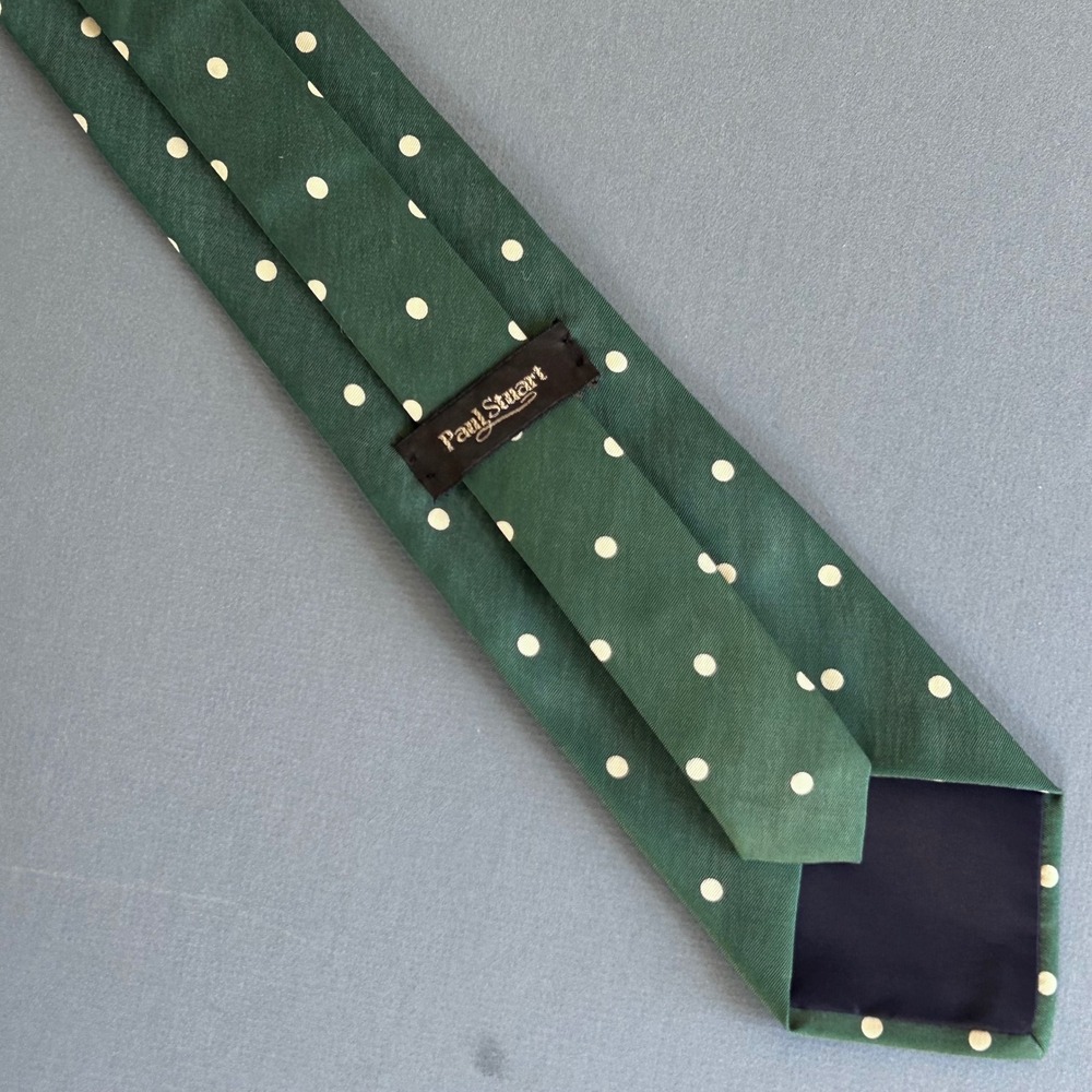 Paul Stuart Mens Silk VTG Tie Forest Green Polka Dot Classic Heritage Preppy - Picture 6 of 9